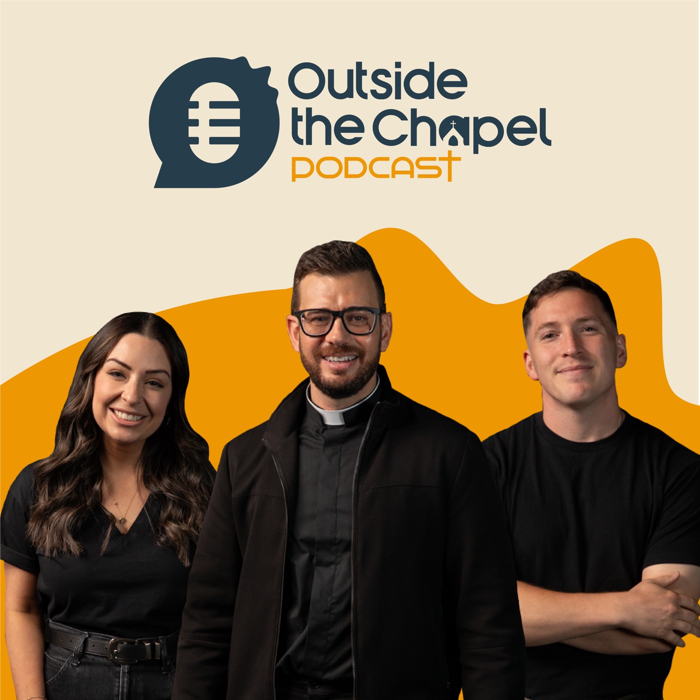 Outside The Chapel season 15 cover art: Alyssa Agius, Fr Rob Galea and Joshua Angrisano.
